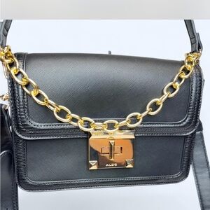 ALDO Black and Gold Accent Chain Shoulder Bag Crossbody •new•